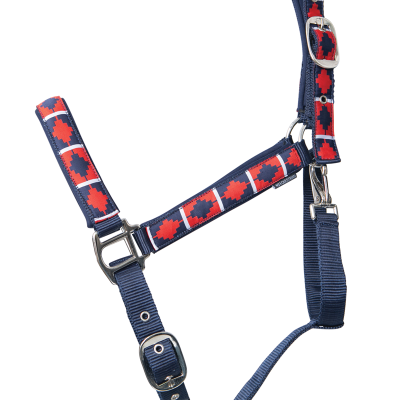 Hy Equestrian Woven Polo Headcollar and Leadrope - Navy/Red-2